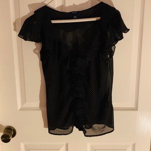 Chaps Black Sheer Polka Dot Button Up Blouse